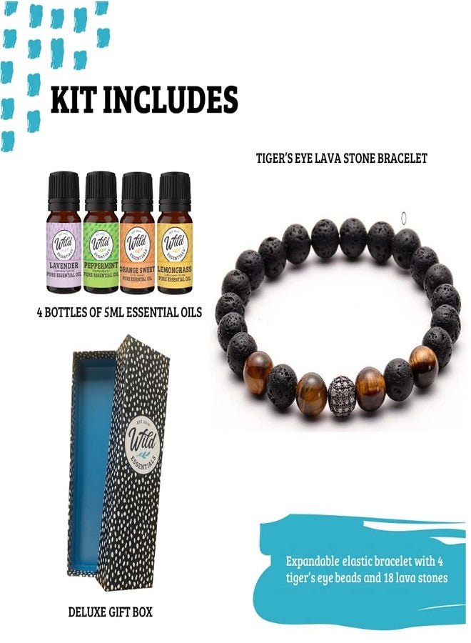 mEssentials Wild Essentials Tiger Eye Lava Stone Essential Oil Diffuser Bracelet, Expandable up to 8 inches, Aromatherapy Jewelry Gift Set and 100% Pure Oils (Lavender, Lemongrass, Orange and Peppermint) - Image 2